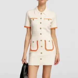 Maje - ivory white gold button front short sleeve mini blazer collard dress