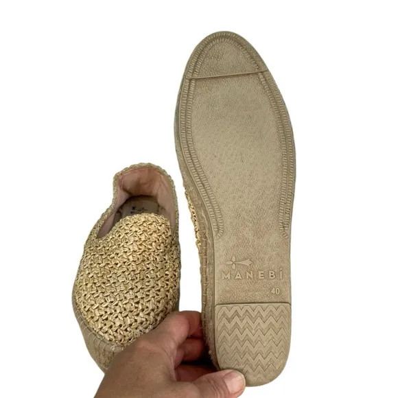 Manebi Coarse Woven Raffia Flat Espadrilles Yucatán SZ 40/9 Summer Chic Comfy