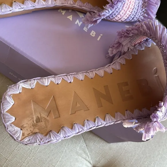 Manebi Frayed striped raffia slides size 39