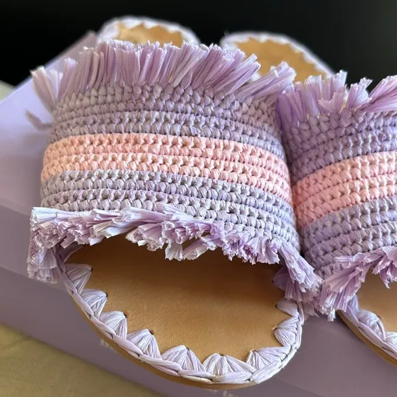 Manebi Frayed striped raffia slides size 39