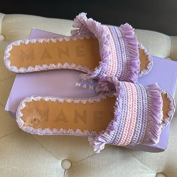 Manebi Frayed striped raffia slides size 39