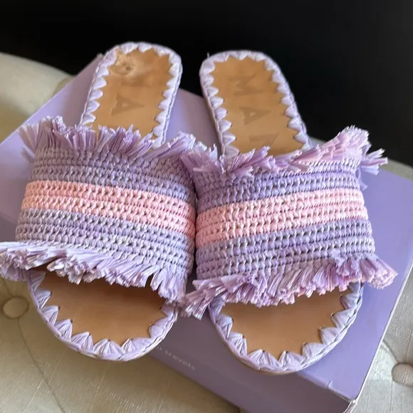 Manebi Frayed striped raffia slides size 39