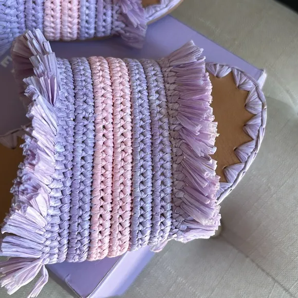 Manebi Frayed striped raffia slides size 39