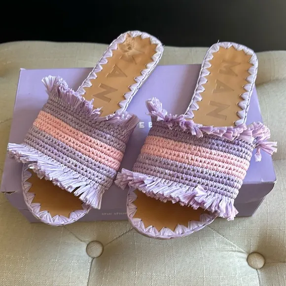 Manebi Frayed striped raffia slides size 39