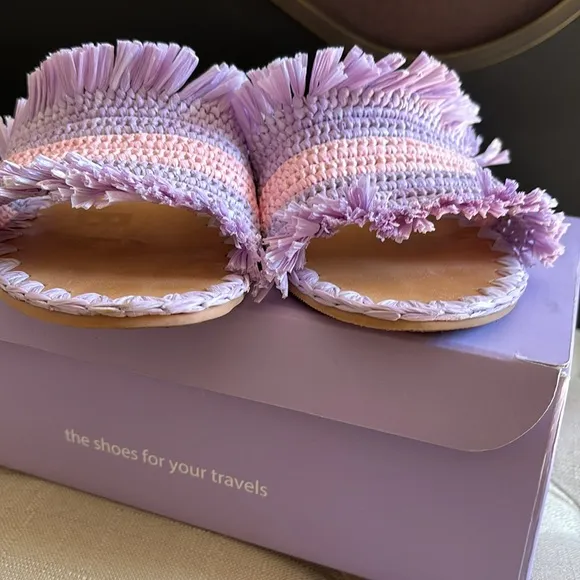 Manebi Frayed striped raffia slides size 39