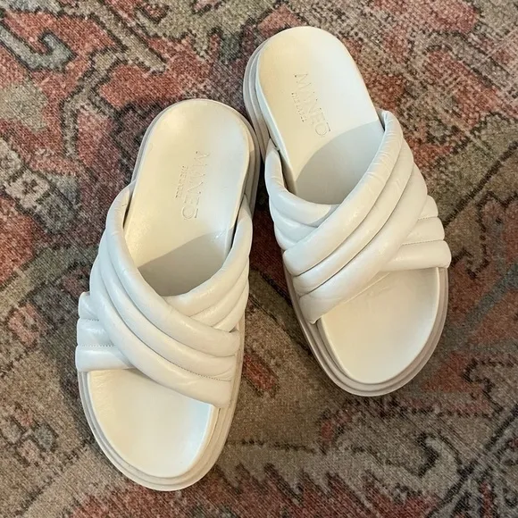 MANEO the Label Anna Creme White Leather Criss Cross Slide Sandal
