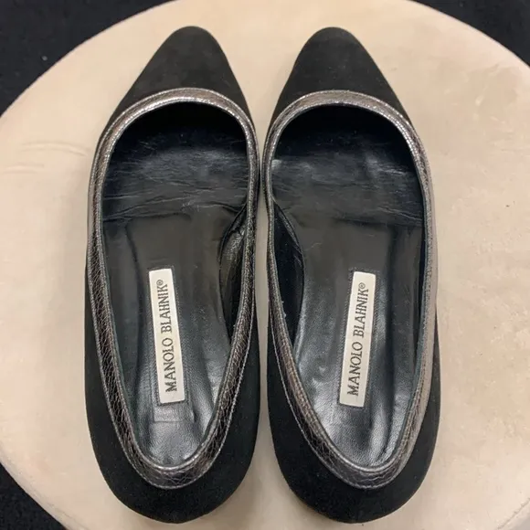 Manolo Blahnik Black Suede Flats Size 35.5