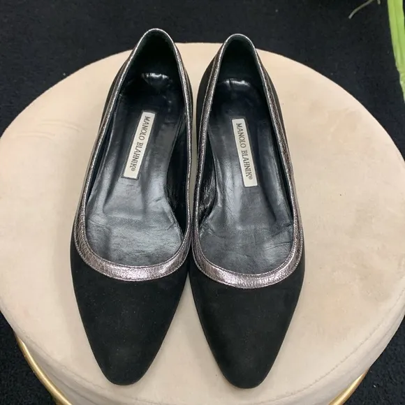 Manolo Blahnik Black Suede Flats Size 35.5