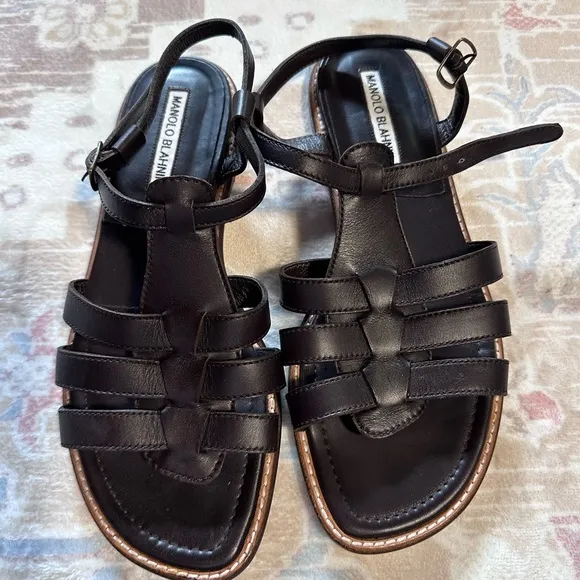 Manolo Blahnik Brown Leather Gladiator Sandals