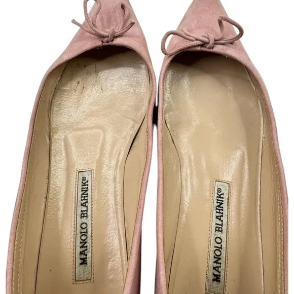 Manolo Blahnik Light Pink Suede Slip On Flats