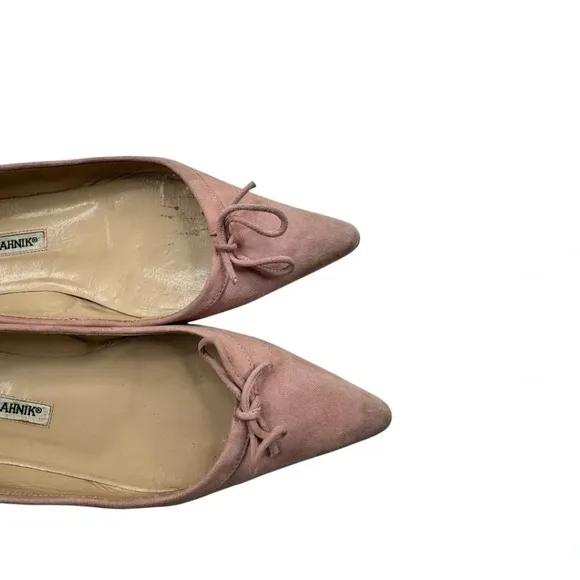 Manolo Blahnik Light Pink Suede Slip On Flats