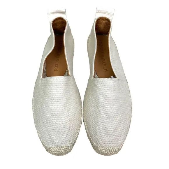 Manuel Barcelo Espadrilles Loafers Canvas Slip On Pull Tab Beige Women Sz EUR 41