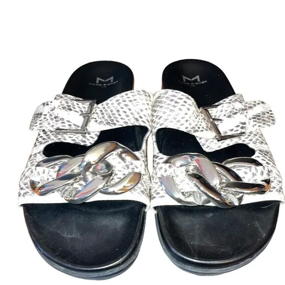 Marc Fisher 7 Fresno Faux Snakeskin Slide Sandals with Chunky Link Accent