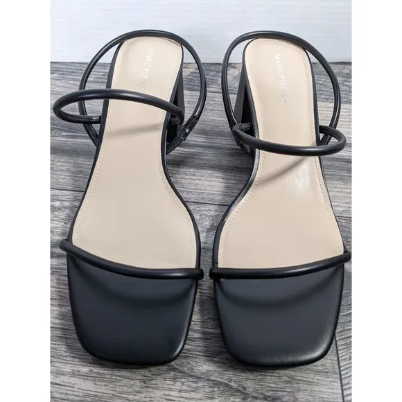 Marc Fisher Black Galvin Ankle Strap Block Heel Sandals Womens Size 10