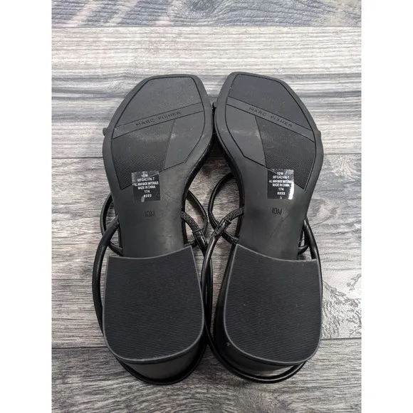 Marc Fisher Black Galvin Ankle Strap Block Heel Sandals Womens Size 10