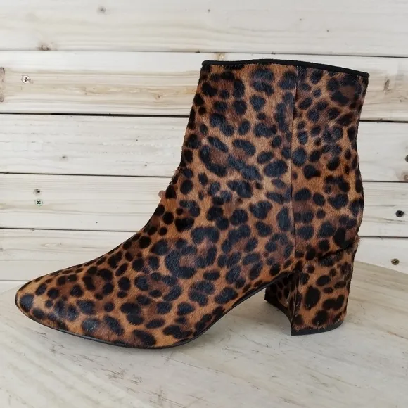 MARC FISHER LTD 6.5 US JAYDYN Leopard Calf Hair/Fur Booties Boots Side Zip NEW