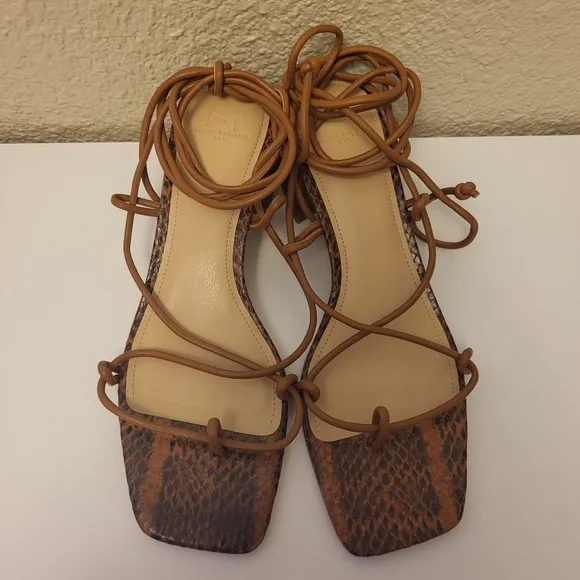 Marc Fisher LTD Brown Jacinda Mixed Leather Ankle-Tie Sandals Size 6½M