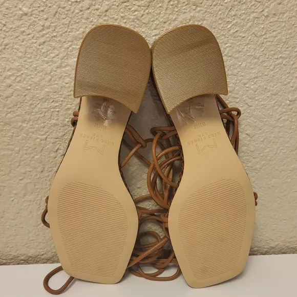 Marc Fisher LTD Brown Jacinda Mixed Leather Ankle-Tie Sandals Size 6½M