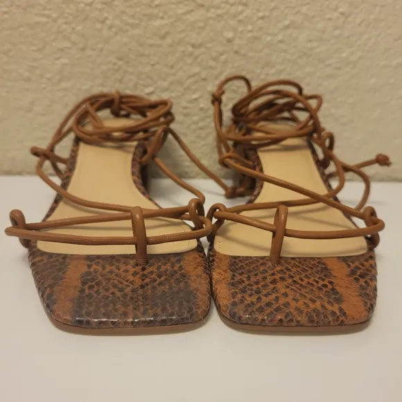 Marc Fisher LTD Brown Jacinda Mixed Leather Ankle-Tie Sandals Size 6½M