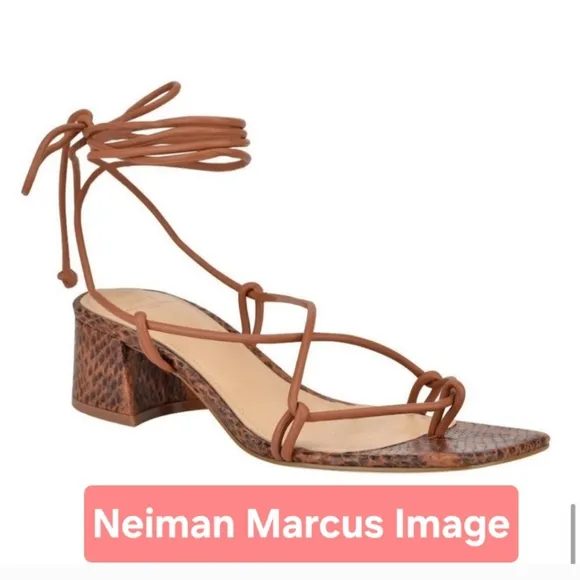 Marc Fisher LTD Brown Jacinda Mixed Leather Ankle-Tie Sandals Size 6½M
