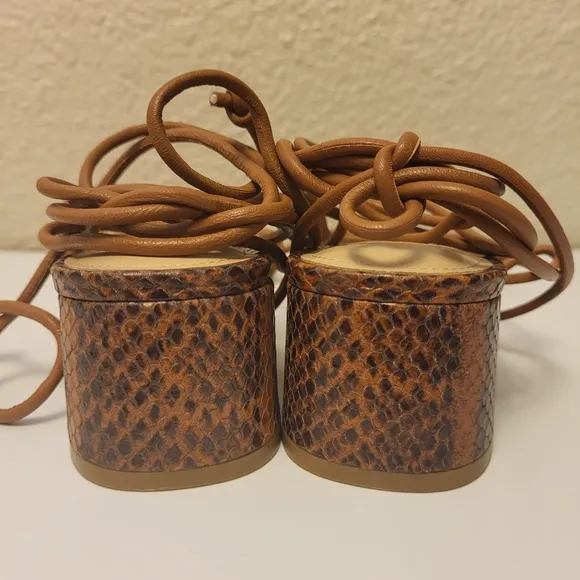 Marc Fisher LTD Brown Jacinda Mixed Leather Ankle-Tie Sandals Size 6½M