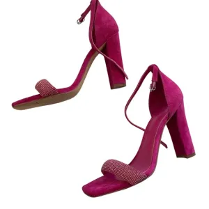 MARC FISHER LTD SANDALS PINK LEATHER SUEDE RHINESTONE OPEN TOE ANKLE STRAP HEELS