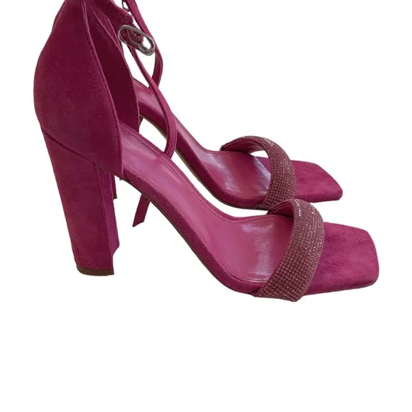 MARC FISHER LTD SANDALS PINK LEATHER SUEDE RHINESTONE OPEN TOE ANKLE STRAP HEELS