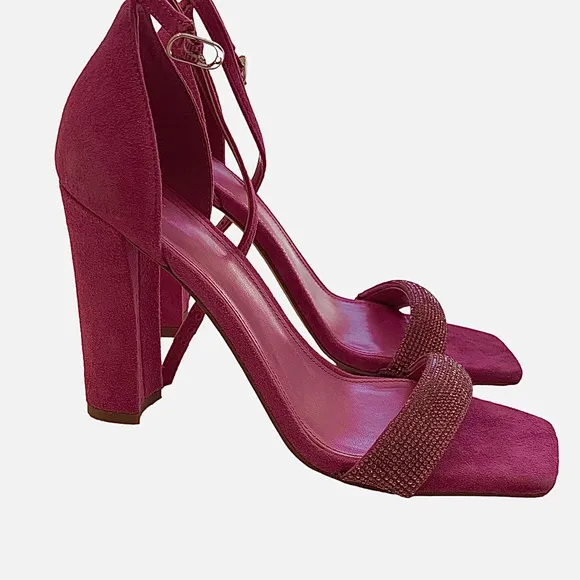 MARC FISHER LTD SANDALS PINK LEATHER SUEDE RHINESTONE OPEN TOE ANKLE STRAP HEELS