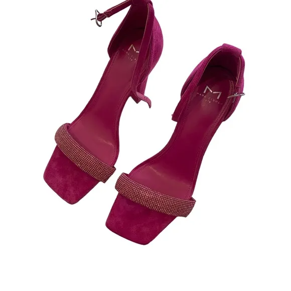 MARC FISHER LTD SANDALS PINK LEATHER SUEDE RHINESTONE OPEN TOE ANKLE STRAP HEELS