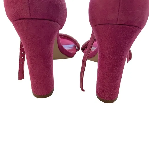 MARC FISHER LTD SANDALS PINK LEATHER SUEDE RHINESTONE OPEN TOE ANKLE STRAP HEELS