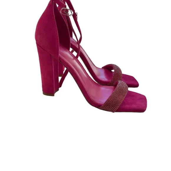 MARC FISHER LTD SANDALS PINK LEATHER SUEDE RHINESTONE OPEN TOE ANKLE STRAP HEELS
