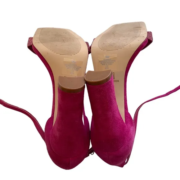 MARC FISHER LTD SANDALS PINK LEATHER SUEDE RHINESTONE OPEN TOE ANKLE STRAP HEELS