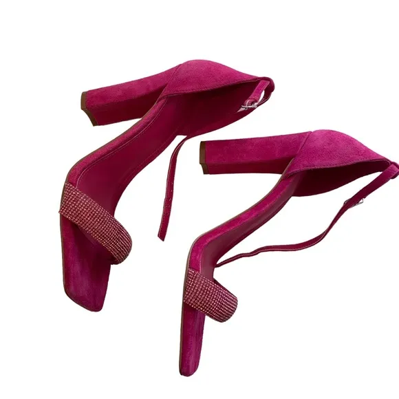 MARC FISHER LTD SANDALS PINK LEATHER SUEDE RHINESTONE OPEN TOE ANKLE STRAP HEELS