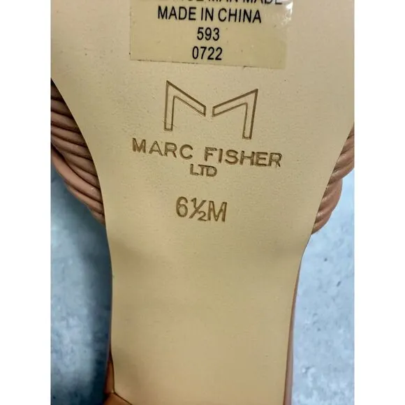 Marc Fisher Nude Chunky Heel Mule Sandals Womens Size 6.5 Leather Square Toe