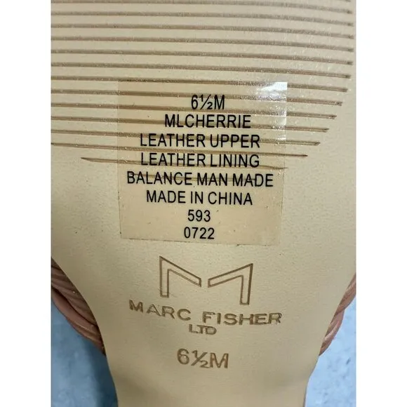 Marc Fisher Nude Chunky Heel Mule Sandals Womens Size 6.5 Leather Square Toe