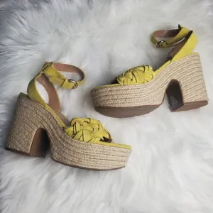 Marc Fisher Odelia Yellow Braided Chunky Espadrille Sandals Size 8.5