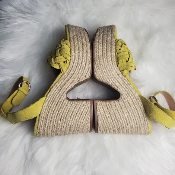 Marc Fisher Odelia Yellow Braided Chunky Espadrille Sandals Size 8.5