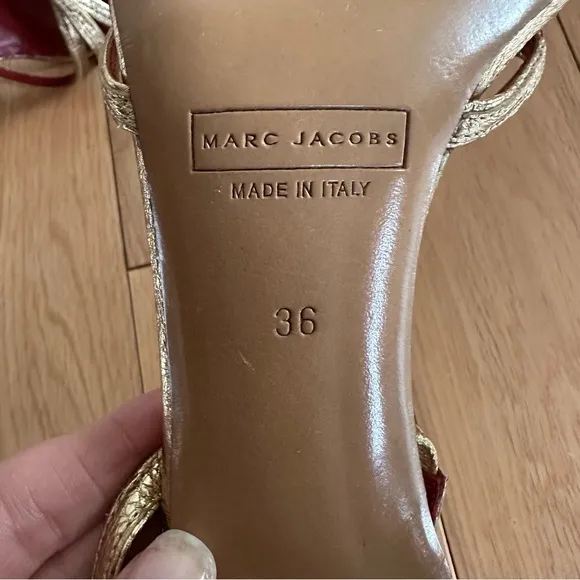 Marc Jacobs Gold Ostrich Leather Heeled Sandals Unworn Size 36
