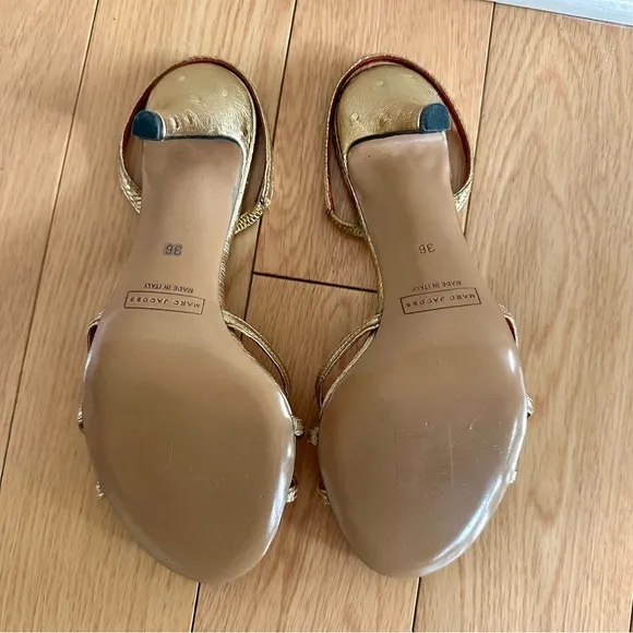 Marc Jacobs Gold Ostrich Leather Heeled Sandals Unworn Size 36