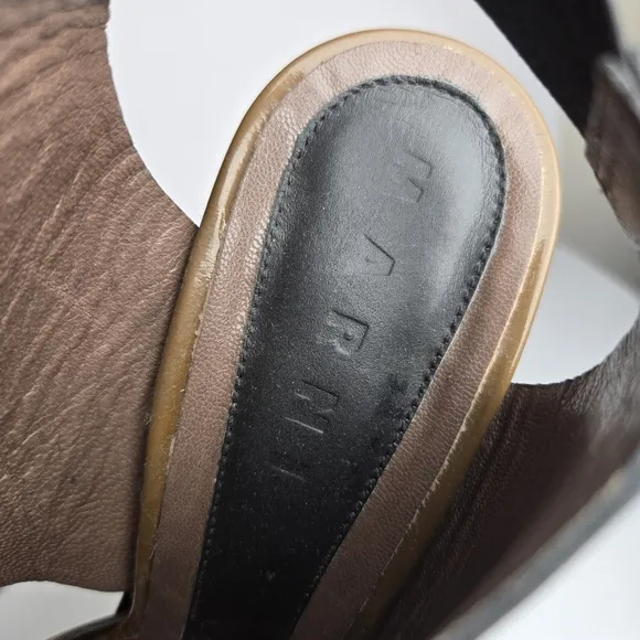 Marni Caramel and‎ Brown Patent Leather Block Heel Sandals