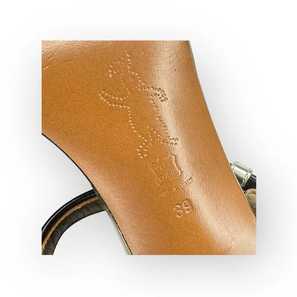 Marni 𒀭 Mirror Slingback Chunky Heel Sandals 𒀭 Silver Metallic Leather 𒀭39