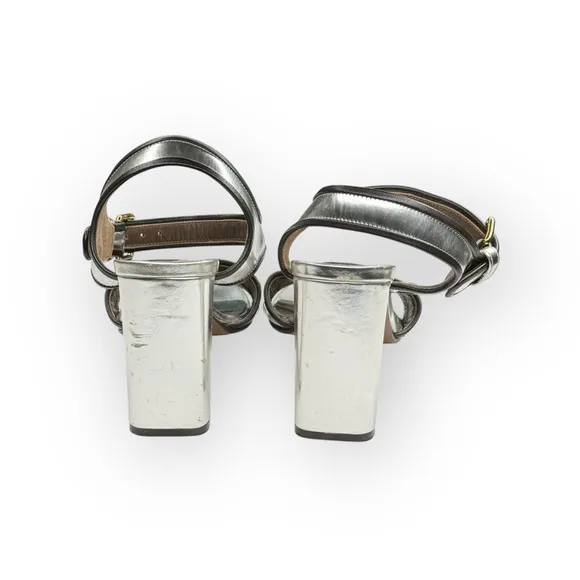 Marni 𒀭 Mirror Slingback Chunky Heel Sandals 𒀭 Silver Metallic Leather 𒀭39