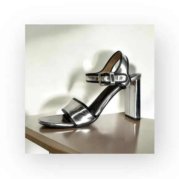 Marni 𒀭 Mirror Slingback Chunky Heel Sandals 𒀭 Silver Metallic Leather 𒀭39