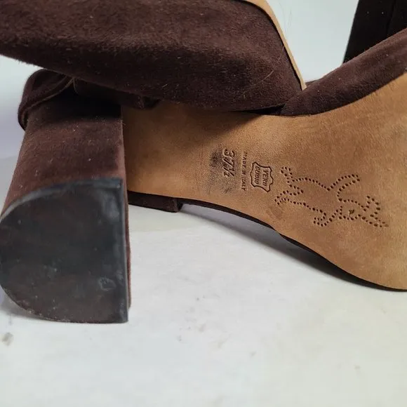 MARNI sandals brown suede leather ankle strap chunky heels peep toe 6.5 7 37.5