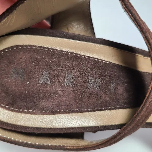 MARNI sandals brown suede leather ankle strap chunky heels peep toe 6.5 7 37.5