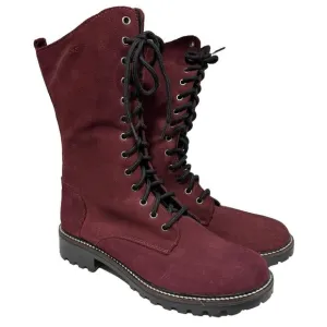 Martino Suede Burgundy Leather Boots Sz 11 Lace Side Zip Wool Lining CANADA NEW