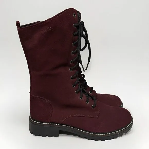 Martino Suede Burgundy Leather Boots Sz 11 Lace Side Zip Wool Lining CANADA NEW