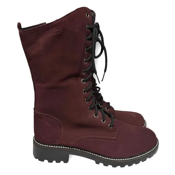 Martino Suede Burgundy Leather Boots Sz 11 Lace Side Zip Wool Lining CANADA NEW