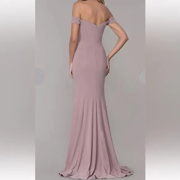 Mauve sweetheart off shoulder side slit stretchy thick fully lined premium gown