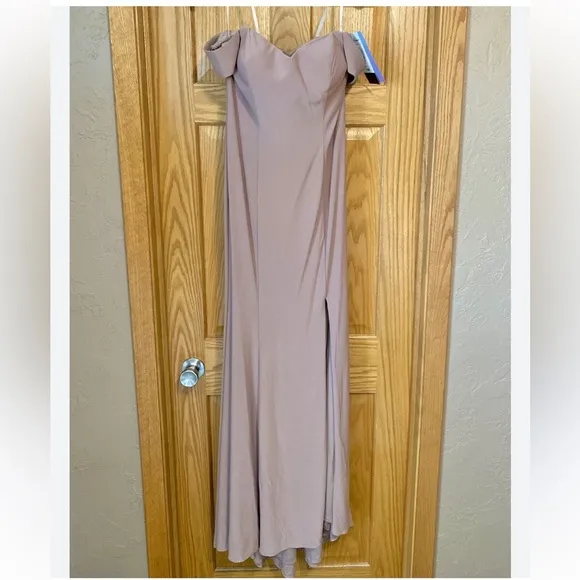 Mauve sweetheart off shoulder side slit stretchy thick fully lined premium gown